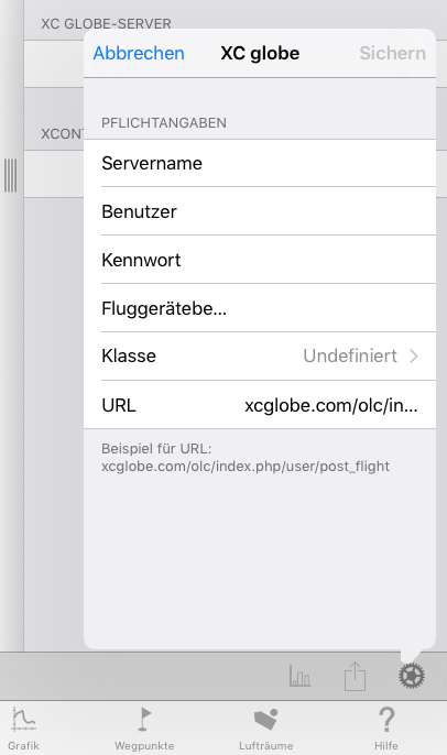 XC globe-Server-Einstellungen